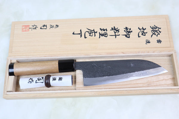 Hinoura Wa Santoku Tsukasa Hinoura Custom Knife TH-14 "Unryu-Mon" Wa Santoku 165mm (6.4 inch, Enjyu Wood Handle with Water Buffalo Horn Ferrule & Butt)