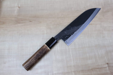 Tsukasa Hinoura Custom Knife "Tobi-Mon" Wa Santoku 170mm (6.6 inch, TH-5, D Shaped Chestnut Wood Handle) - japanesechefsknife.mom