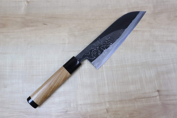 Tsukasa Hinoura Custom Knife "Tobi-Mon" Wa Santoku 170mm (6.6 inch, TH-6, Enjyu Wood Handle with Water Buffalo Horn Ferrule & Butt) - japanesechefsknife.mom