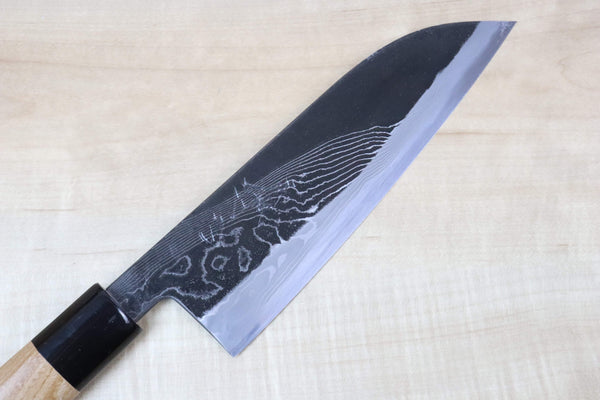 Tsukasa Hinoura Custom Knife "Tobi-Mon" Wa Santoku 170mm (6.6 inch, TH-6, Enjyu Wood Handle with Water Buffalo Horn Ferrule & Butt) - japanesechefsknife.mom
