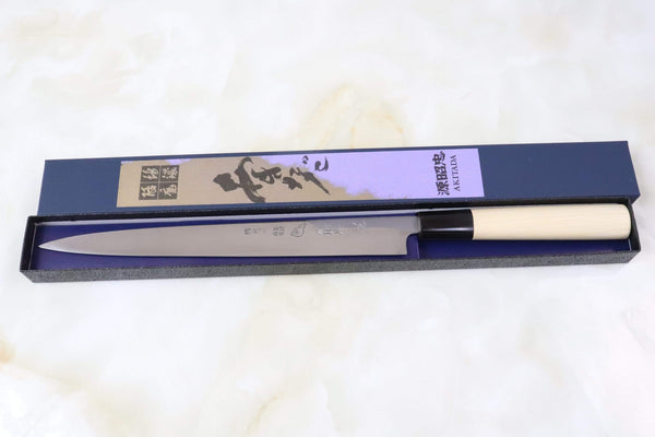 Mizuno Tanrenjo Fuguhiki AHDSO-2 Fuguhiki 240mm(9.4 inch) / D Shaped Magnolia Wooden Handle / Mirror Polished For Both Sides of Blade Mizuno Tanrenjo Akitada Ao Hagane DX Series Blue Steel No.1 Special Order Made AHDSO-2 Fuguhiki 240mm (9.4 Inch, Mirror Polished Blade)