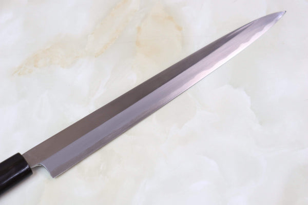 Mizuno Tanrenjo Fuguhiki AHDSO-2 Fuguhiki 240mm(9.4 inch) / D Shaped Magnolia Wooden Handle / Mirror Polished For Both Sides of Blade Mizuno Tanrenjo Akitada Ao Hagane DX Series Blue Steel No.1 Special Order Made AHDSO-2 Fuguhiki 240mm (9.4 Inch, Mirror Polished Blade)