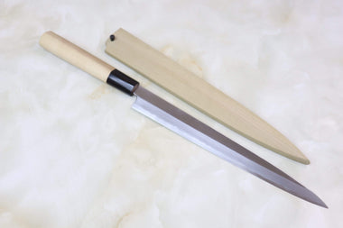 Mizuno Tanrenjo Fuguhiki AHDSO-2 Fuguhiki 240mm(9.4 inch) / D Shaped Magnolia Wooden Handle / Mirror Polished For Both Sides of Blade Mizuno Tanrenjo Akitada Ao Hagane DX Series Blue Steel No.1 Special Order Made AHDSO-2 Fuguhiki 240mm (9.4 Inch, Mirror Polished Blade)