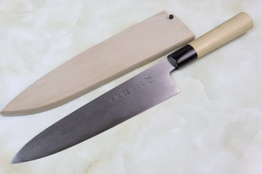 Mizuno Tanrenjo Akitada Ao Hagane DX Blue Steel No.1 Suminagashi Wa Gyuto (240mm and 270mm, 2 Sizes) - japanesechefsknife.mom