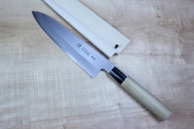 Mizuno Tanrenjo Akitada Hontanren Series Blue Steel No.2 Clad Wa Gyuto with Shinogi (210mm to 300mm, 4 sizes) - japanesechefsknife.mom