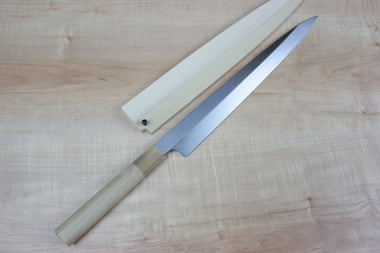 Mizuno Tanrenjo Akitada Honyaki DX Series Blue Steel No.2 Yanagiba (210mm to 360mm, 6 sizes) - japanesechefsknife.mom