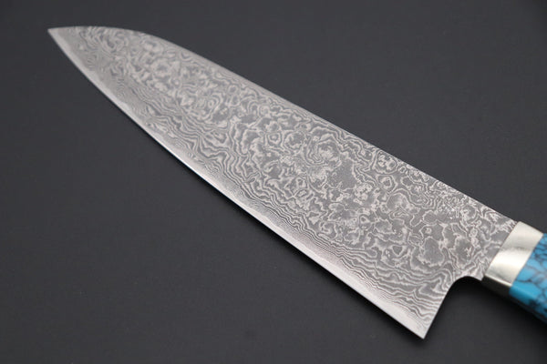 Mr. Itou Gyuto Mr. Itou R-2 Custom Damascus Gyuto 165mm (6.4 Inch) "Custom Combination Handle(Turquoise Gem-Composite Stone/Orange Color Camel Bone/Abalone/Ironwood)" (IT-151)