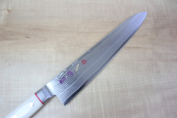 Limited Edition, SHIKI 守護神 Guardian Series "Calm Wave Damascus Version" SKCI-6L Gyuto 240mm (9.4 inch, White Corian Handle) - japanesechefsknife.mom