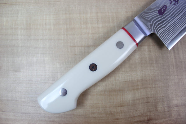 Limited Edition, SHIKI 守護神 Guardian Series "Calm Wave Damascus Version" SKCI-6L Gyuto 240mm (9.4 inch, White Corian Handle) - japanesechefsknife.mom