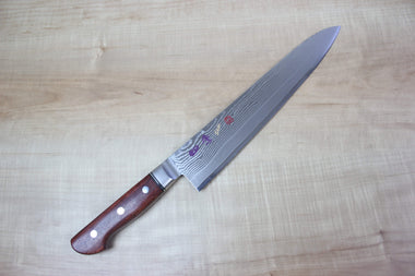 Limited Edition, SHIKI 守護神 Guardian Series "Calm Wave Damascus Version" SKQWI-6L Gyuto 240mm (9.4 inch, Quince Wood Handle) - japanesechefsknife.mom