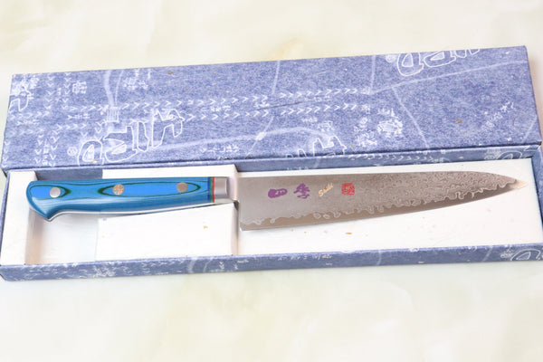 SHIKI 守護神 Guardian Series SKB-2 Petty 150mm (5.9 inch, Marine Blue Paper Micarta Handle) - japanesechefsknife.mom
