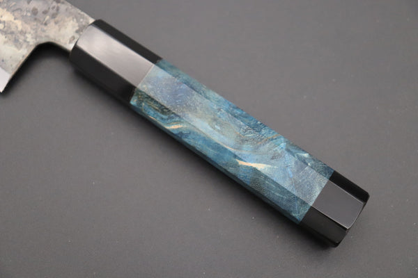 Shirou-Kunimitsu Wa Gyuto Shirou-Kunimitsu White Steel No.2 Kurouchi Series Special Edition SK-6SP29 Wa Gyuto 240mm (9.4 Inch, Ocean Blue Color Stabilized Maple Burl Wood Handle)