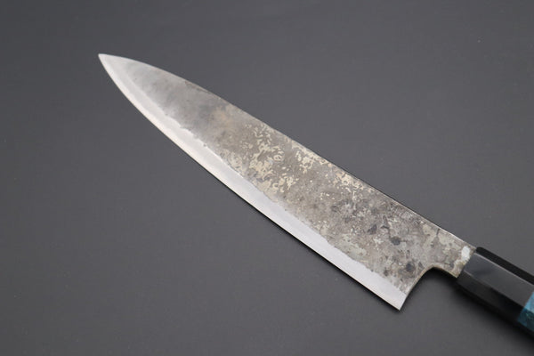 Shirou-Kunimitsu Wa Gyuto Shirou-Kunimitsu White Steel No.2 Kurouchi Series Special Edition SK-6SP30 Wa Gyuto 240mm (9.4 Inch, Ocean Blue Color Stabilized Maple Burl Wood Handle)
