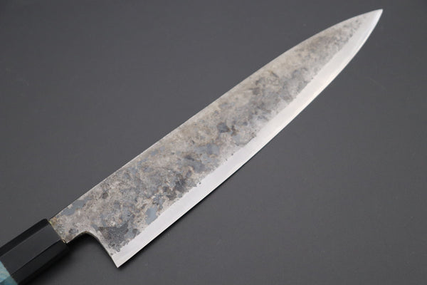 Shirou-Kunimitsu Wa Gyuto Shirou-Kunimitsu White Steel No.2 Kurouchi Series Special Edition SK-6SP30 Wa Gyuto 240mm (9.4 Inch, Ocean Blue Color Stabilized Maple Burl Wood Handle)