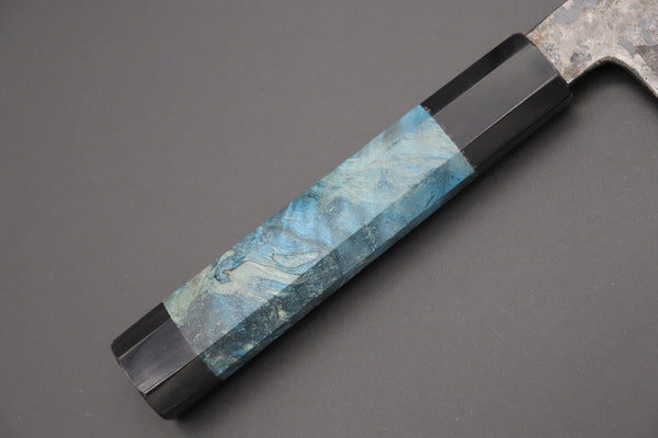 Shirou-Kunimitsu Wa Gyuto Shirou-Kunimitsu White Steel No.2 Kurouchi Series Special Edition SK-6SP30 Wa Gyuto 240mm (9.4 Inch, Ocean Blue Color Stabilized Maple Burl Wood Handle)