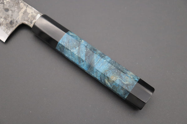 Shirou-Kunimitsu Wa Gyuto Shirou-Kunimitsu White Steel No.2 Kurouchi Series Special Edition SK-6SP30 Wa Gyuto 240mm (9.4 Inch, Ocean Blue Color Stabilized Maple Burl Wood Handle)