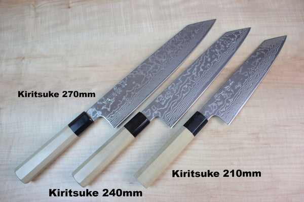 Sukenari Gingami No.3 Nickel Damascus Kiritsuke (210mm to 270mm, 3 sizes) - japanesechefsknife.mom