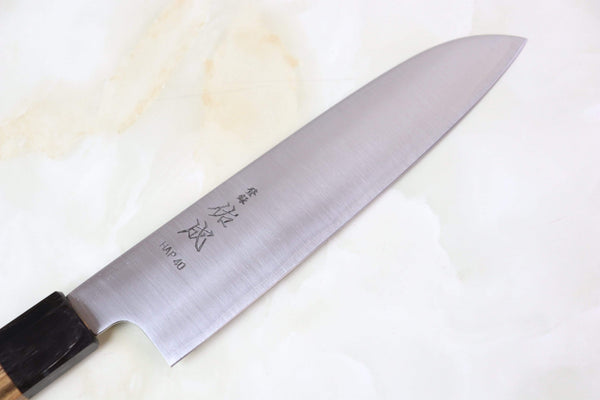Sukenari Wa Santoku HAP-2BB Wa Santoku 190mm (7.4 inch, Black Color Water Buffalo Horn Bolster) Sukenari HAP-40 Series HAP-2BB Wa Santoku 190mm (7.4 inch, Octagonal Bocote Wood Handle with Water Buffalo Horn Ferrule)