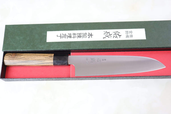 Sukenari Wa Santoku HAP-2BB Wa Santoku 190mm (7.4 inch, Black Color Water Buffalo Horn Bolster) Sukenari HAP-40 Series HAP-2BB Wa Santoku 190mm (7.4 inch, Octagonal Bocote Wood Handle with Water Buffalo Horn Ferrule)