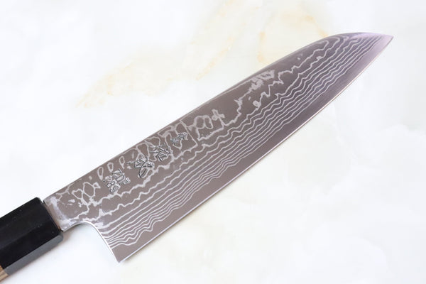 Sukenari ZDP-189 Nickel Damascus SZDP189-SB Wa Santoku 190mm (7.4 inch, Octagon Shaped Bocote Wooden Handle)