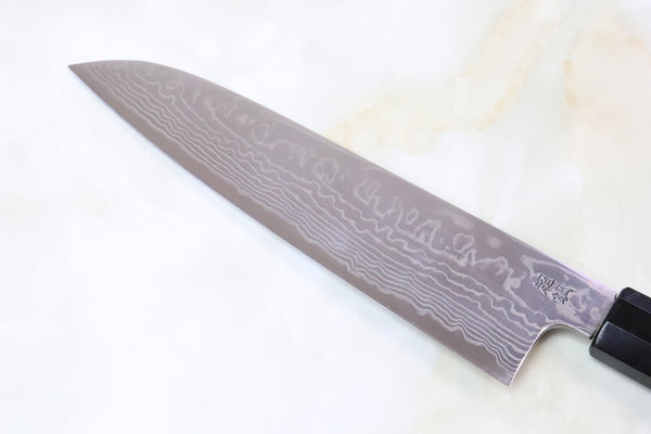 Sukenari ZDP-189 Nickel Damascus SZDP189-SB Wa Santoku 190mm (7.4 inch, Octagon Shaped Bocote Wooden Handle)