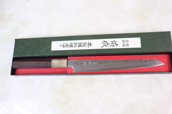 Sukenari Wa Sujihiki SRD-8RW Kiritsuke-Slicer 210mm Sukenari R-2 Damascus SRD-8RW Kiritsuke-Slicer 210mm (8.2 inch, Octagon Shaped Rose Wood Handle)