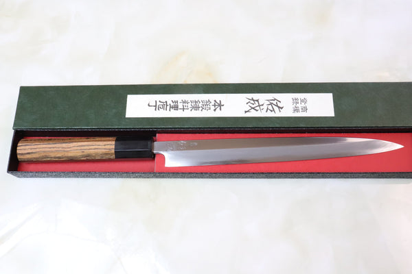 Sukenari Special Steel Series Super X Yanagiba (240mm and 300mm, 2 sizes, Octagon Shaped Bocote Wooden Handle)
