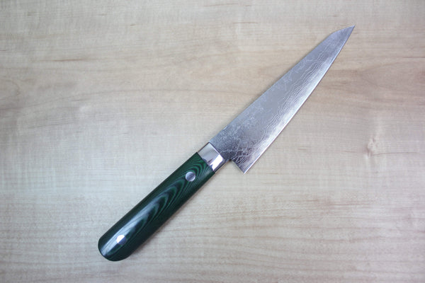 Takeshi Saji VG-10 Custom Damascus Wild Series STG-B Honesuki | Boning Knife 150mm (5.9 inch, Green Linen Micarta Handle) - japanesechefsknife.mom