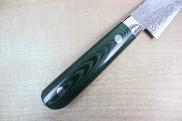 Takeshi Saji VG-10 Custom Damascus Wild Series STG-B Honesuki | Boning Knife 150mm (5.9 inch, Green Linen Micarta Handle) - japanesechefsknife.mom