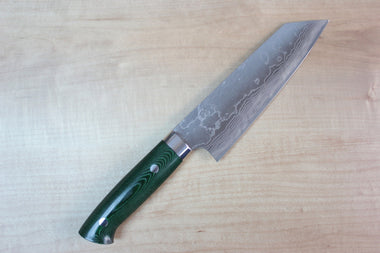 Takeshi Saji VG-10 Custom Damascus Wild Series Bunka 175mm (6.8 inch, Green Linen Micarta Handle) - japanesechefsknife.mom