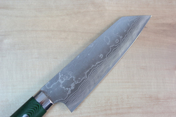Takeshi Saji VG-10 Custom Damascus Wild Series Bunka 175mm (6.8 inch, Green Linen Micarta Handle) - japanesechefsknife.mom