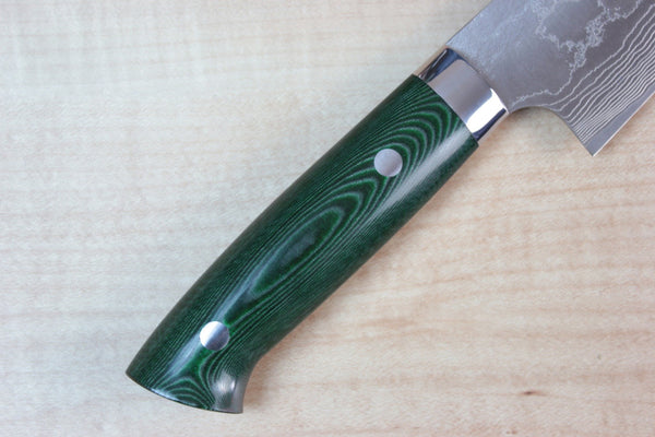 Takeshi Saji VG-10 Custom Damascus Wild Series Bunka 175mm (6.8 inch, Green Linen Micarta Handle) - japanesechefsknife.mom