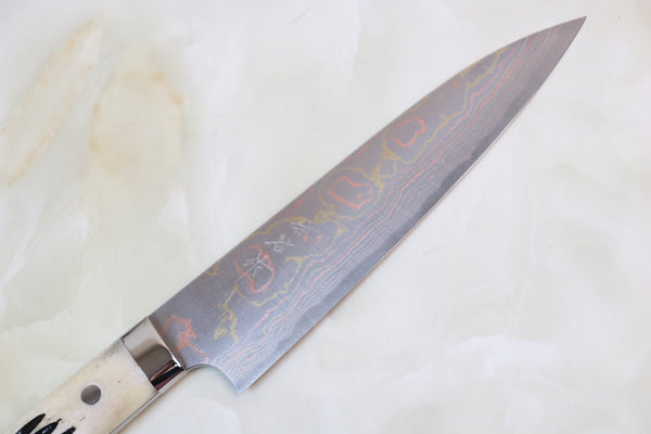 Takeshi Saji Gyuto Master Saji Rainbow Damascus Series STR-5SB Gyuto 180mm (7 inch, Stag Bone Handle)