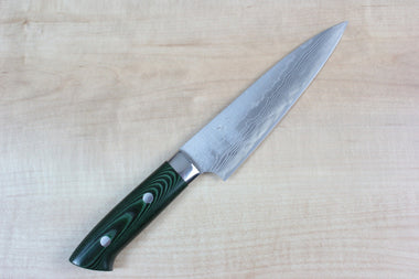 Takeshi Saji VG-10 Custom Damascus Wild Series Gyuto (135mm and 150mm, Green Linen Micarta Handle) - japanesechefsknife.mom