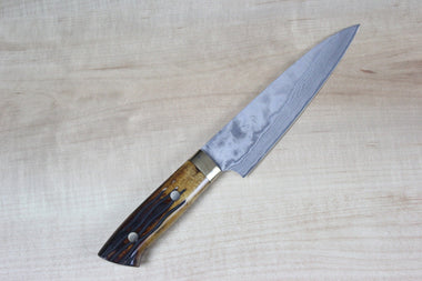 Takeshi Saji VG-10 Custom Damascus Wild Series Gyuto (135mm and 150mm, Stag Bone Handle) - japanesechefsknife.mom