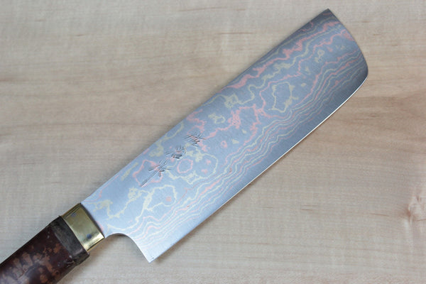 Master Saji Rainbow Damascus Sakura Series Nakiri 160mm (6.2 inch) - japanesechefsknife.mom