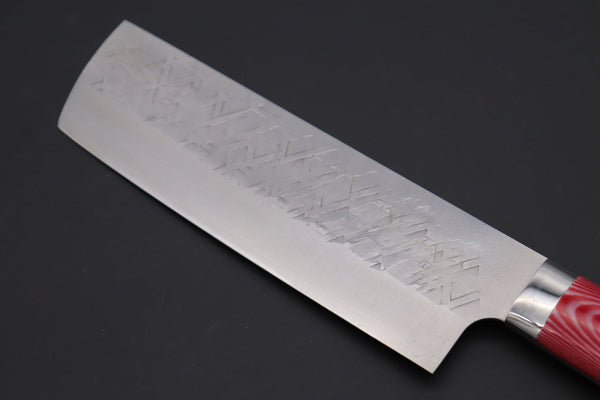 Takeshi Saji Nakiri Takeshi Saji SRS-13 Custom Series Nakiri 165mm (6.4 inch, Red & White Linen Micarta Handle)