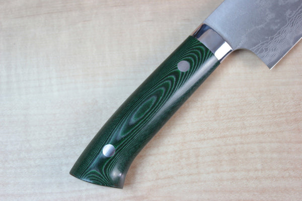 Takeshi Saji VG-10 Custom Damascus Wild Series Nakiri 165mm (6.4 inch, Green Linen Micarta Handle) - japanesechefsknife.mom
