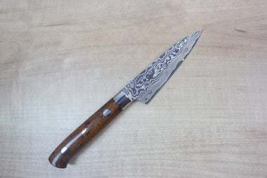 Takeshi Saji R-2 Custom Black Damascus Wild Series Paring 90mm (3.5inch Ironwood Handle) SRD-1PBI - japanesechefsknife.mom
