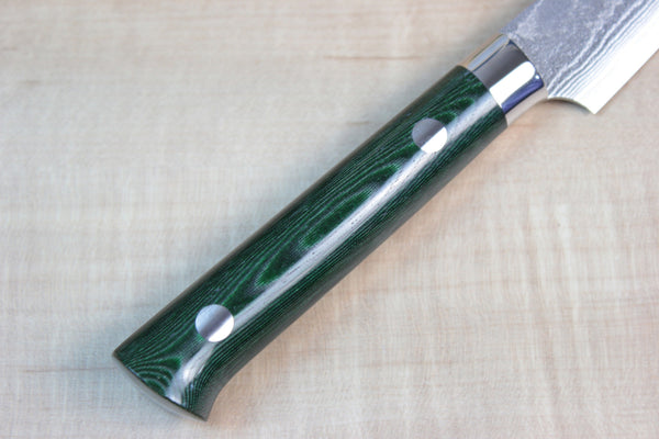 Takeshi Saji VG-10 Custom Damascus Wild Series Paring 90mm (3.5 inch, Green Linen Micarta Handle) - japanesechefsknife.mom