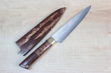 Master Saji Rainbow Damascus Sakura Series Petty 135mm (5.3 inch) - japanesechefsknife.mom