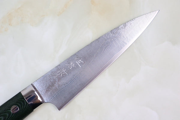Takeshi Saji Petty Takeshi Saji VG-10 Custom Damascus Wild Series Petty (135mm & 150mm, 2 Sizes, Green Linen Micarta Handle)