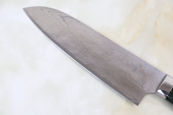 Takeshi Saji Santoku STG-4 Santoku 180mm (7 inch) / Green Linen Micarta Handle Takeshi Saji VG-10 Custom Damascus Wild Series Santoku 180mm (7 inch, Green Linen Micarta Handle)