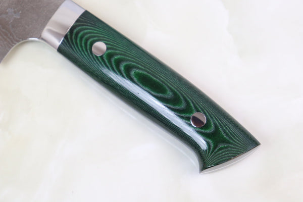 Takeshi Saji Santoku STG-4 Santoku 180mm (7 inch) / Green Linen Micarta Handle Takeshi Saji VG-10 Custom Damascus Wild Series Santoku 180mm (7 inch, Green Linen Micarta Handle)