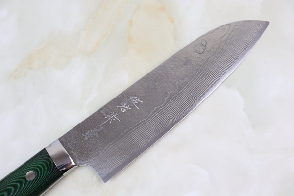 Takeshi Saji Santoku STG-4 Santoku 180mm (7 inch) / Green Linen Micarta Handle Takeshi Saji VG-10 Custom Damascus Wild Series Santoku 180mm (7 inch, Green Linen Micarta Handle)