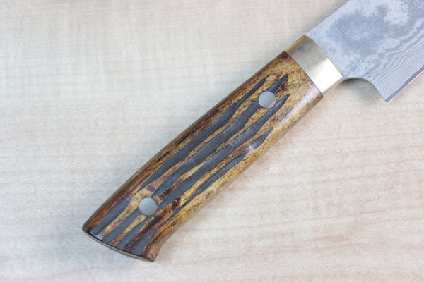 Takeshi Saji VG-10 Custom Damascus Wild Series Katana Slicer 270mm (10.6 inch, Stag Bone Handle) - japanesechefsknife.mom