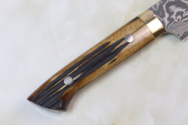 Takeshi Saji VG-10 Custom Damascus Wild Series ST-6SS Sujihiki 240mm (9.4 Inch, Stag Bone Handle) - japanesechefsknife.mom